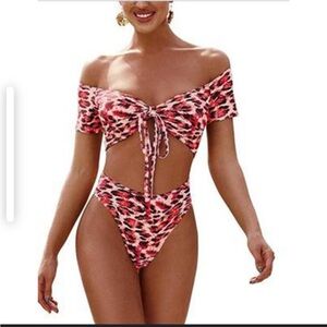 Pretty Garden Leopard Print Bikini Swimsuit Cheeky Bottoms S sk0007